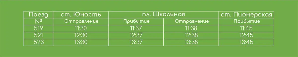 Расписание движения поездов на детской железной дороге в Кратово в 2022 году